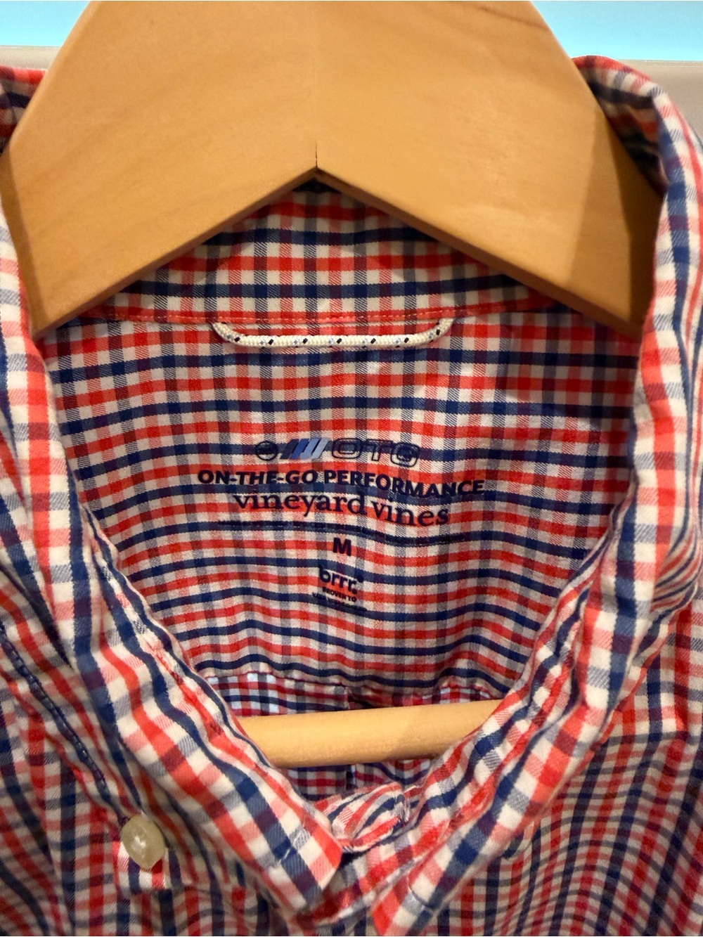 Vineyard Vines On The Go Performance Red and Blue Gingham Button-Down Shirt